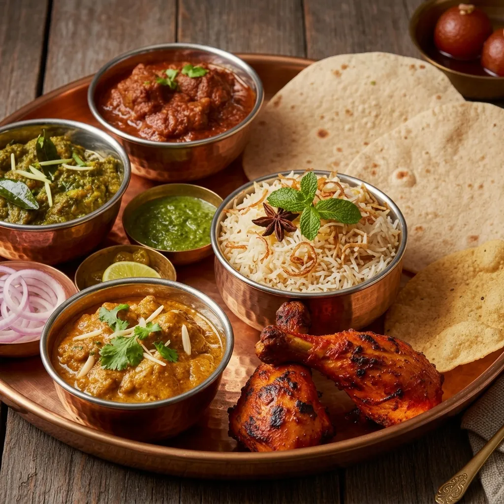 Ghazal non-veg thali platter — complete Indian fine-dine meal at Tamarack Edmonton