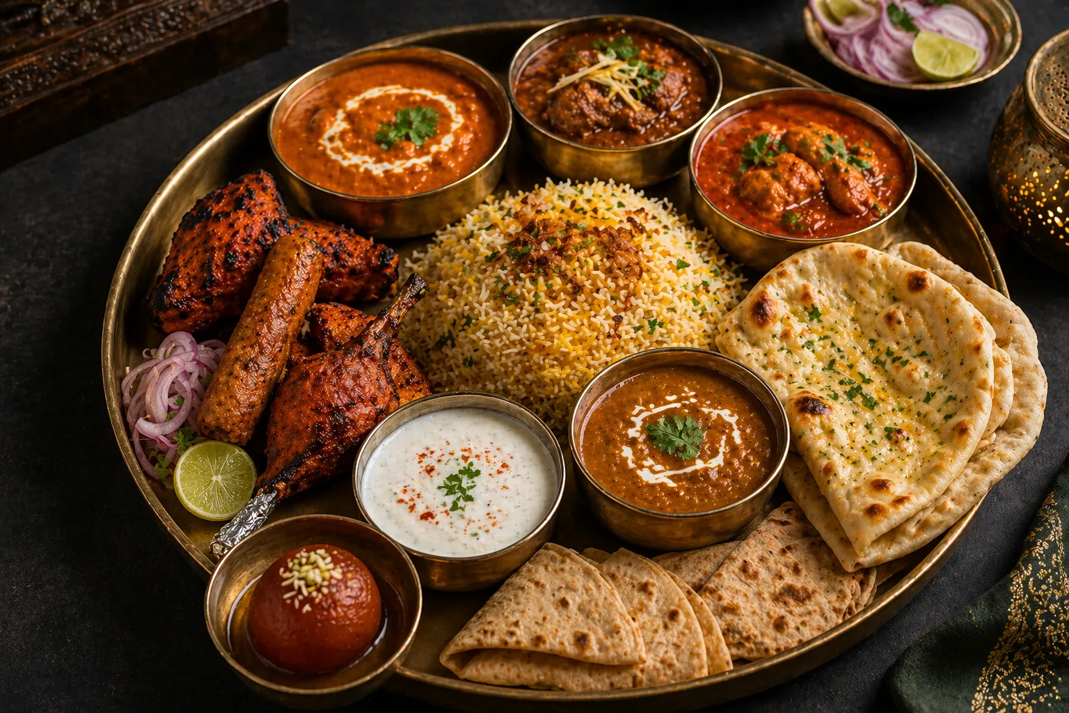 Vegetarian Indian dishes including paneer and dal at Ghazal Fine-Dine, Edmonton